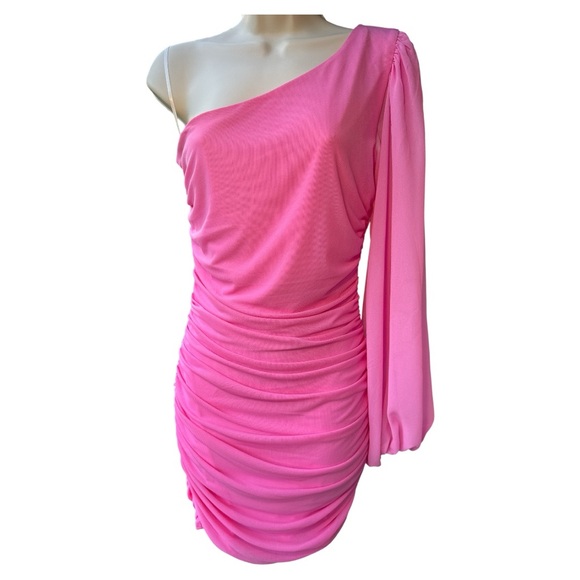 Hello Molly Elegant Pink One-Shoulder Dress Sz L - Picture 1 of 6